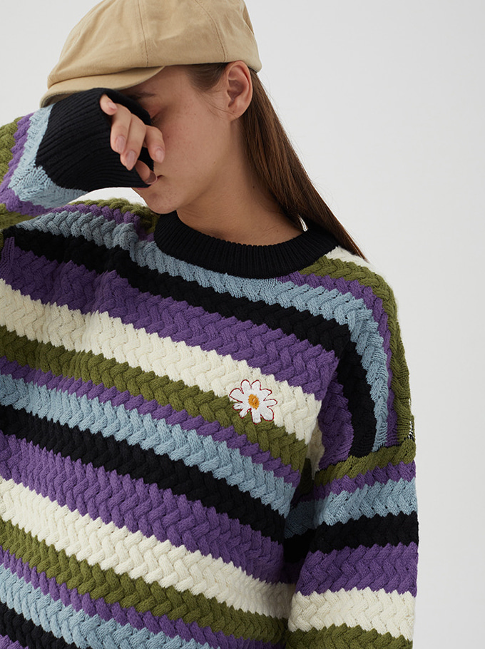 [당일배송]Share Flower Stripe Knit