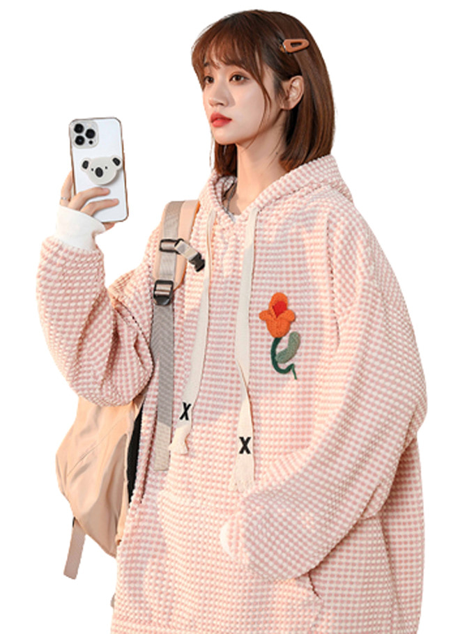Check Flower Oversize Hoodie